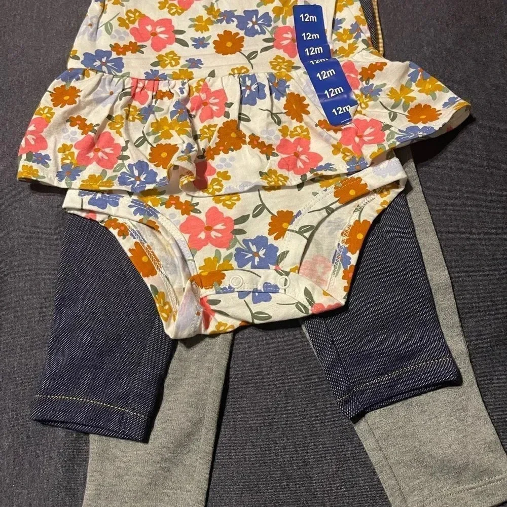 Kids Carter 4 piece set 3 M 12 M Flowers Stripes Shirt